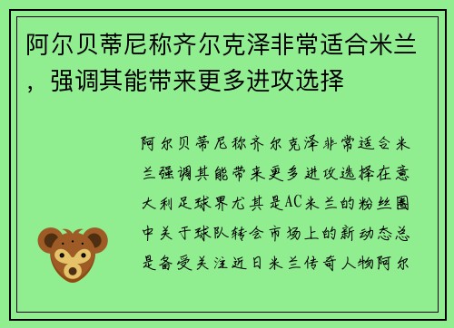 阿尔贝蒂尼称齐尔克泽非常适合米兰，强调其能带来更多进攻选择