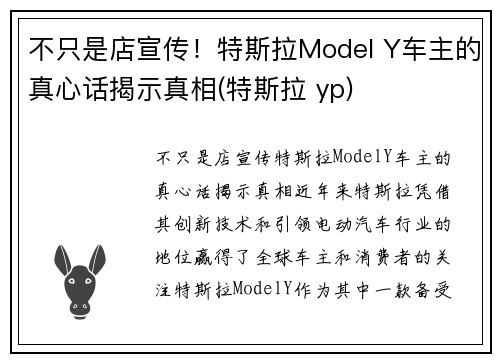 不只是店宣传！特斯拉Model Y车主的真心话揭示真相(特斯拉 yp)