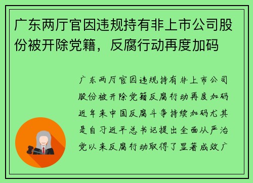 广东两厅官因违规持有非上市公司股份被开除党籍，反腐行动再度加码