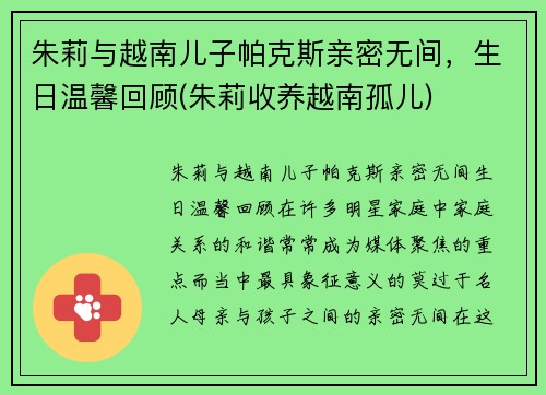 朱莉与越南儿子帕克斯亲密无间，生日温馨回顾(朱莉收养越南孤儿)