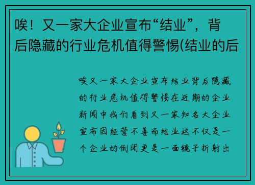 唉！又一家大企业宣布“结业”，背后隐藏的行业危机值得警惕(结业的后果)