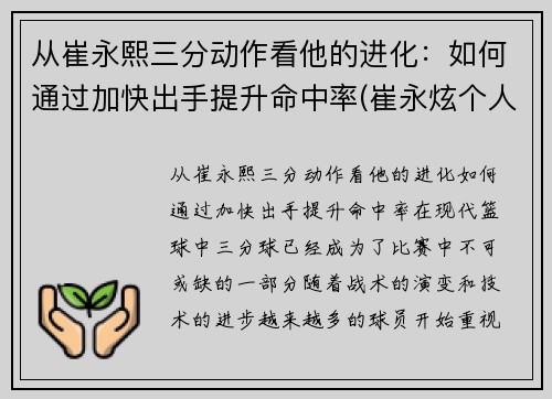 从崔永熙三分动作看他的进化：如何通过加快出手提升命中率(崔永炫个人资料)