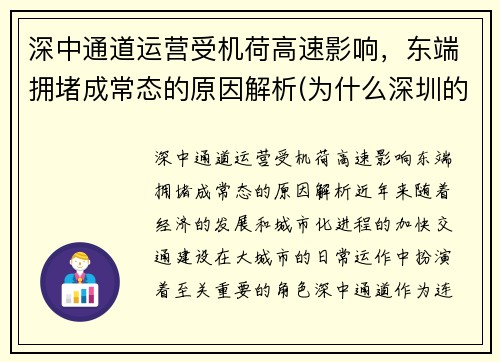 深中通道运营受机荷高速影响，东端拥堵成常态的原因解析(为什么深圳的机荷高速最堵)