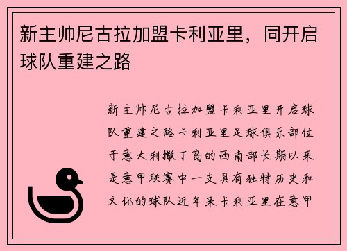 新主帅尼古拉加盟卡利亚里，同开启球队重建之路