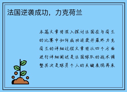 法国逆袭成功，力克荷兰